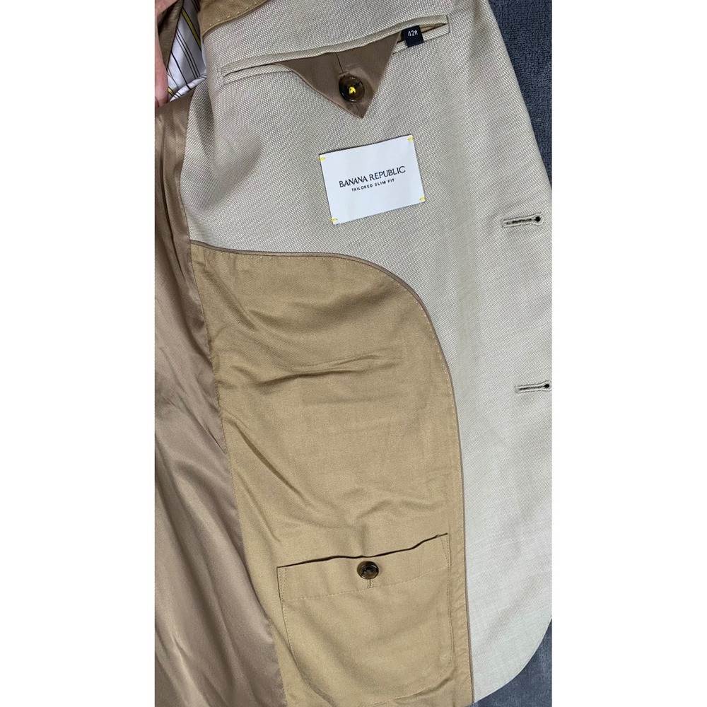 Banana Republic Reda Flexo Italian Hopsack Suit Jacket 42R Slim Fit Tan Wool - Picture 12 of 12